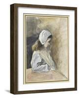 Jeanne-Rachel Pissarro Seated at a Table, C. 1872 (Watercolour over Black Chalk)-Camille Pissarro-Framed Giclee Print