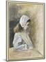 Jeanne-Rachel Pissarro Seated at a Table, C. 1872 (Watercolour over Black Chalk)-Camille Pissarro-Mounted Giclee Print