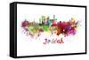 Jeddah Skyline in Watercolor-paulrommer-Framed Stretched Canvas