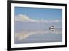 Jeep driving on the reflected surface of the salt flat, Salar de Uyuni, Potosi Department, Bolivia.-Keren Su-Framed Photographic Print