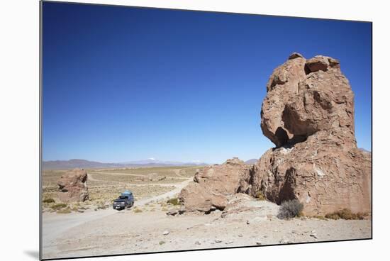 Jeep Driving Through Rocky Landscape on the Altiplano, Potosi Department, Bolivia, South America-Ian Trower-Mounted Photographic Print