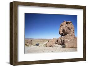 Jeep Driving Through Rocky Landscape on the Altiplano, Potosi Department, Bolivia, South America-Ian Trower-Framed Photographic Print