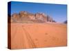 Jeep Tracks Across in Desolate Red Desert of Wadi Rum, Jordan-Cindy Miller Hopkins-Stretched Canvas