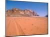 Jeep Tracks Across in Desolate Red Desert of Wadi Rum, Jordan-Cindy Miller Hopkins-Mounted Photographic Print