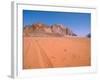 Jeep Tracks Across in Desolate Red Desert of Wadi Rum, Jordan-Cindy Miller Hopkins-Framed Photographic Print