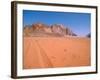 Jeep Tracks Across in Desolate Red Desert of Wadi Rum, Jordan-Cindy Miller Hopkins-Framed Photographic Print