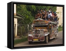 Jeepney Truck with Passengers Crowded on Roof, Coron Town, Busuanga Island, Philippines-Kober Christian-Framed Stretched Canvas