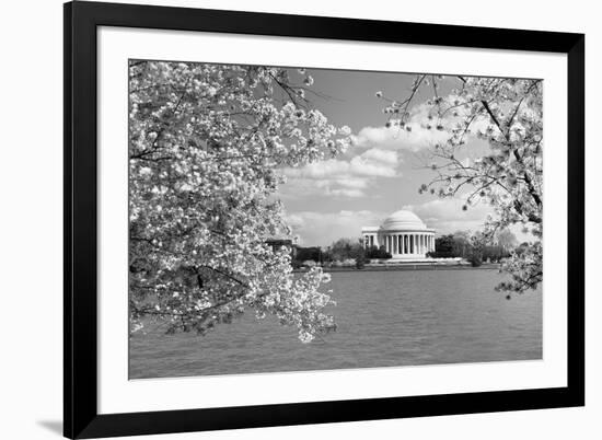 Jefferson Memorial with cherry blossoms, Washington, D.C. - Black and White Variant-Carol Highsmith-Framed Art Print