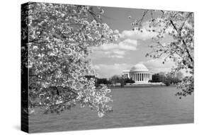Jefferson Memorial with cherry blossoms, Washington, D.C. - Black and White Variant-Carol Highsmith-Stretched Canvas