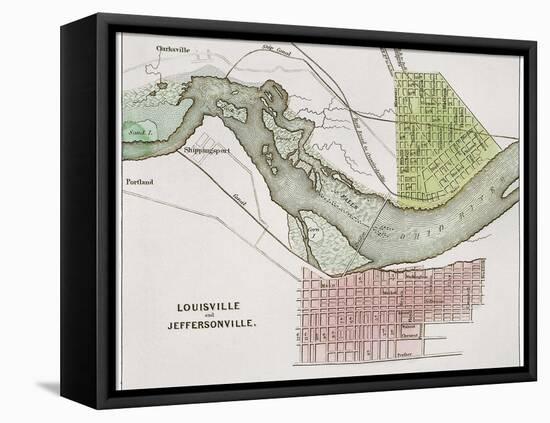 Jeffersonville, Indiana: Map-null-Framed Stretched Canvas