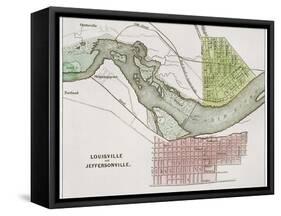 Jeffersonville, Indiana: Map-null-Framed Stretched Canvas