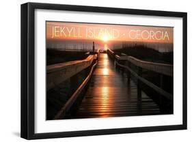 Jekyll Island, Georgia - Beach Boardwalk Sunrise-Lantern Press-Framed Art Print