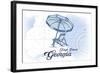 Jekyll Island, Georgia - Beach Chair and Umbrella - Blue - Coastal Icon-Lantern Press-Framed Art Print