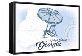 Jekyll Island, Georgia - Beach Chair and Umbrella - Blue - Coastal Icon-Lantern Press-Framed Stretched Canvas