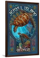 Jekyll Island, Georgia - Sea Turtle Art Nouveau-Lantern Press-Framed Art Print