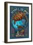 Jekyll Island, Georgia - Sea Turtle Art Nouveau-Lantern Press-Framed Art Print