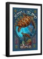 Jekyll Island, Georgia - Sea Turtle Art Nouveau-Lantern Press-Framed Art Print