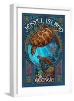 Jekyll Island, Georgia - Sea Turtle Art Nouveau-Lantern Press-Framed Art Print