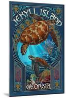 Jekyll Island, Georgia - Sea Turtle Art Nouveau-Lantern Press-Mounted Art Print