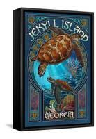 Jekyll Island, Georgia - Sea Turtle Art Nouveau-Lantern Press-Framed Stretched Canvas