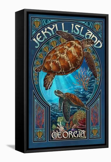 Jekyll Island, Georgia - Sea Turtle Art Nouveau-Lantern Press-Framed Stretched Canvas