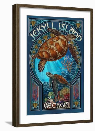 Jekyll Island, Georgia - Sea Turtle Art Nouveau-Lantern Press-Framed Art Print