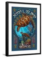 Jekyll Island, Georgia - Sea Turtle Art Nouveau-Lantern Press-Framed Art Print