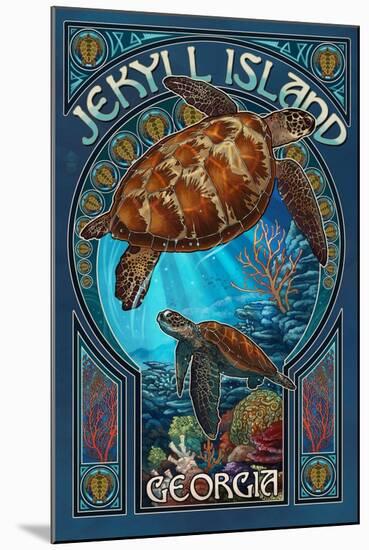 Jekyll Island, Georgia - Sea Turtle Art Nouveau-Lantern Press-Mounted Art Print