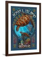 Jekyll Island, Georgia - Sea Turtle Art Nouveau-Lantern Press-Framed Art Print