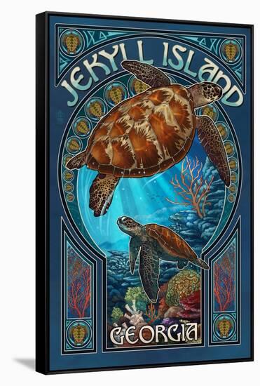 Jekyll Island, Georgia - Sea Turtle Art Nouveau-Lantern Press-Framed Stretched Canvas