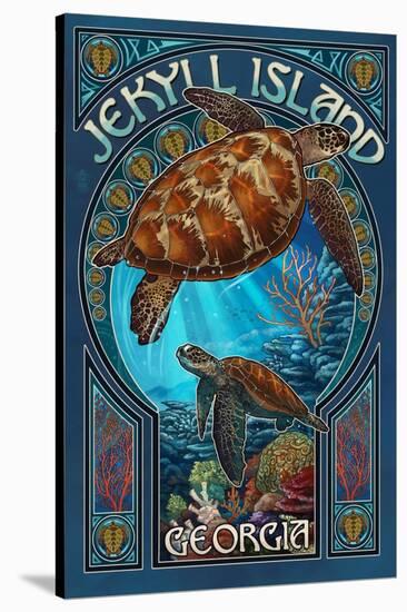 Jekyll Island, Georgia - Sea Turtle Art Nouveau-Lantern Press-Stretched Canvas