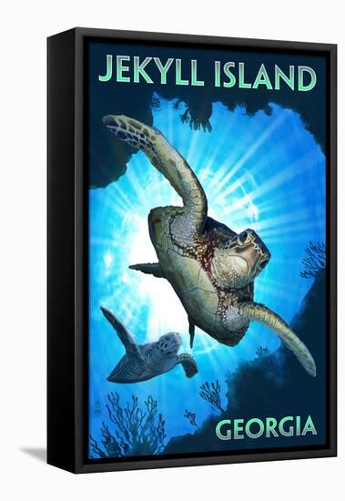 Jekyll Island, Georgia - Sea Turtle Diving-Lantern Press-Framed Stretched Canvas