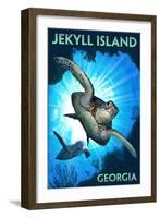 Jekyll Island, Georgia - Sea Turtle Diving-Lantern Press-Framed Art Print
