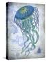 Jellyfish On image of Nautical Map-Fab Funky-Stretched Canvas