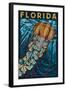 Jellyfish Paper Mosaic - Florida-Lantern Press-Framed Art Print