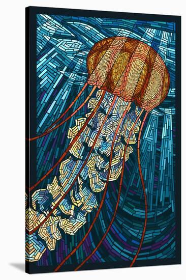 Jellyfish - Paper Mosaic-Lantern Press-Stretched Canvas