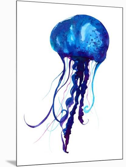 Jellyfish Watercolor Illustration. Painted Medusa Isolated on White Background, Underwater Wildlife-Anna Kutukova-Mounted Art Print