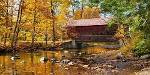 Red, Wooden, Covered Bridge with Autumn Colors, Stowe, Vermont, USA-jenifoto-Photographic Print