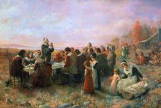 The First Thanksgiving-Jennie Augusta Brownscombe-Stretched Canvas