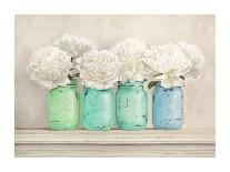 Hydrangeas in Mason Jars-Jenny Thomlinson-Stretched Canvas