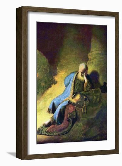 Jeremiah Mourning over the Destruction of Jerusalem-Rembrandt van Rijn-Framed Art Print