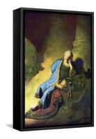 Jeremiah Mourning over the Destruction of Jerusalem-Rembrandt van Rijn-Framed Stretched Canvas