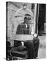 Jerry Lewis Clowning around by Wearing a Birdcage over His Head During Filming of "The Stooge"-Allan Grant-Stretched Canvas