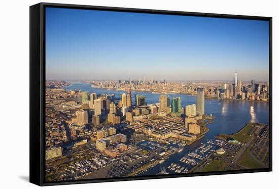 Jersey City and Lower Manhattan, New York City, New York, USA-Jon Arnold-Framed Stretched Canvas