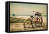 Jersey Shore - Bicycles and Beach Scene-Lantern Press-Framed Stretched Canvas