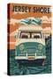 Jersey Shore - Letterpress - Camper Van - Lantern Press Artwork-Lantern Press-Stretched Canvas