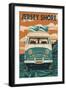 Jersey Shore - Letterpress - Camper Van - Lantern Press Artwork-Lantern Press-Framed Art Print