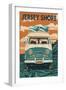 Jersey Shore - Letterpress - Camper Van - Lantern Press Artwork-Lantern Press-Framed Art Print