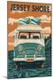 Jersey Shore - Letterpress - Camper Van - Lantern Press Artwork-Lantern Press-Mounted Art Print