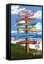 Jersey Shore - Signpost Destinations-Lantern Press-Framed Stretched Canvas